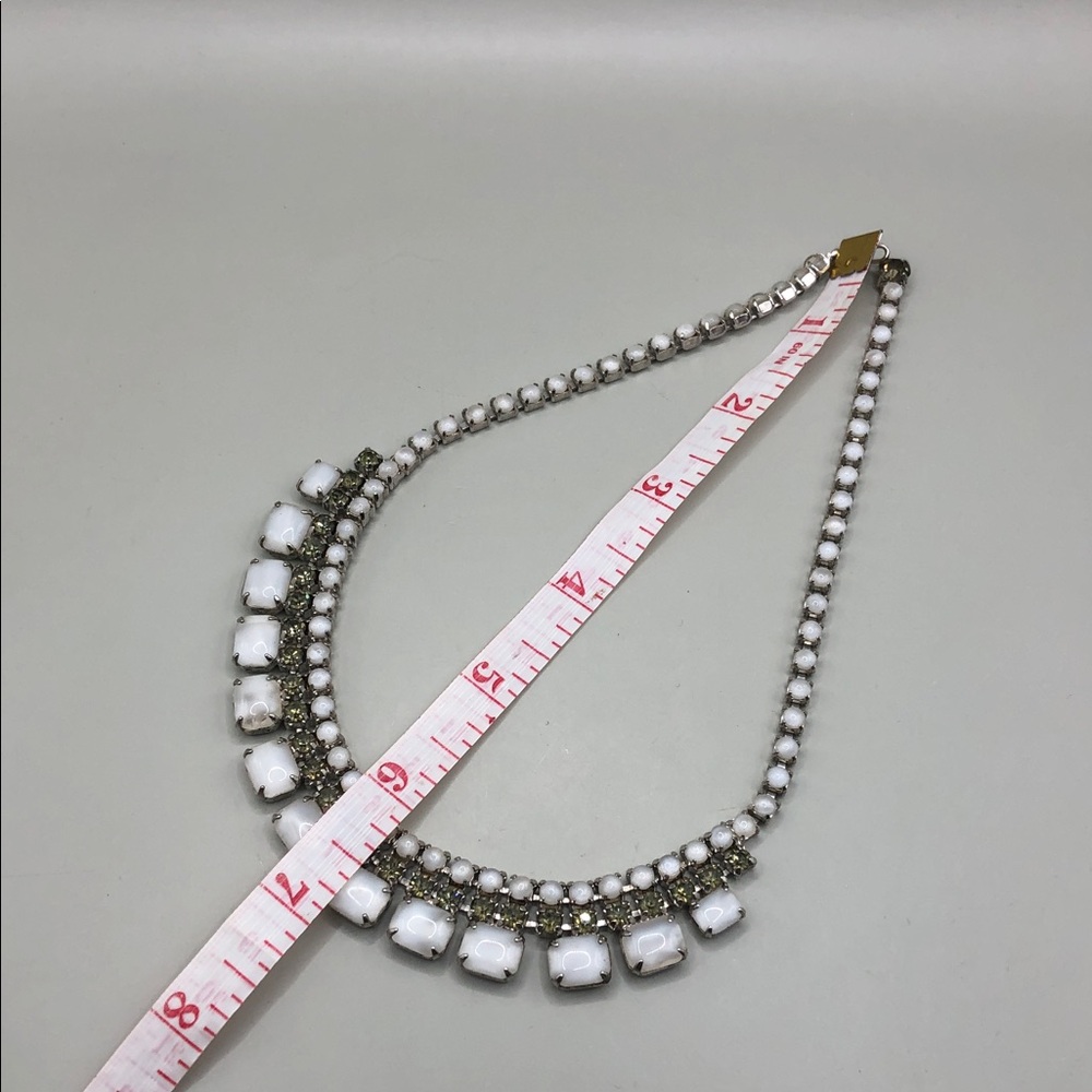 Frosted milky glass vintage collar choker formal party evening bridal necklace. - Picture 6 of 8